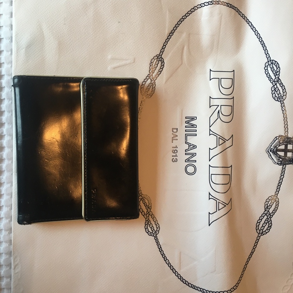 Prada black leather bifold wallet